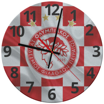 Olympiakos flag, Ρολόι τοίχου γυάλινο (30cm)