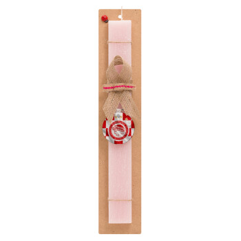 Olympiakos flag, Easter Set, wooden keychain & scented flat Easter candle (30cm) (PINK)