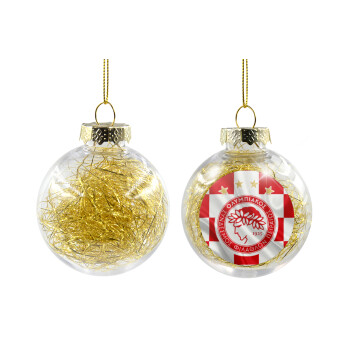 Olympiakos flag, Transparent Christmas tree ball ornament with gold filling 8cm