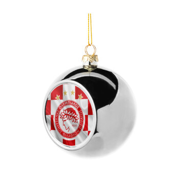 Olympiakos flag, Silver 8cm Christmas tree ball ornament