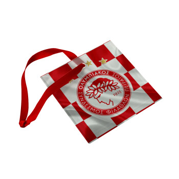 Olympiakos flag, Christmas ornament, glass square ornament 9x9cm