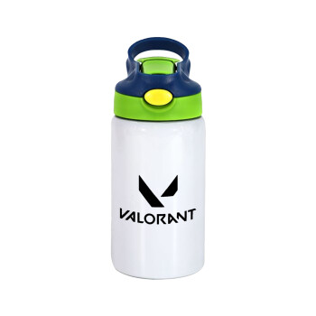 Valorant, Children's hot water bottle, stainless steel, with safety straw, green, blue (350ml)