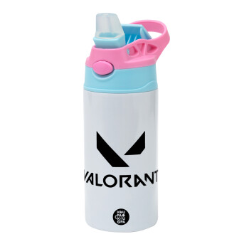 Valorant, Children's hot water bottle, stainless steel, with safety straw, Pink/BlueCiel (360ml) BPA FREE