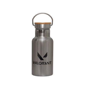 Valorant, Stainless steel metallic thermos flask, silver with a bamboo lid, double-walled, 350ml.