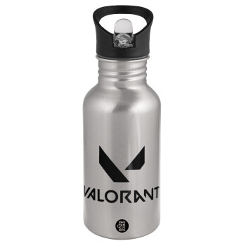 Valorant, Water bottle Silver with straw, stainless steel 500ml