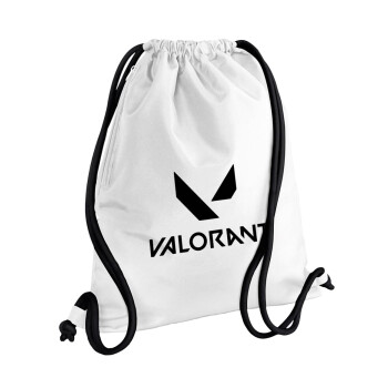 Valorant, Τσάντα πλάτης πουγκί GYMBAG λευκή, με τσέπη (40x48cm) & χονδρά κορδόνια