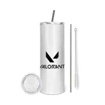 Valorant, Eco friendly ποτήρι θερμό (tumbler) από ανοξείδωτο ατσάλι 600ml, με μεταλλικό καλαμάκι & βούρτσα καθαρισμού