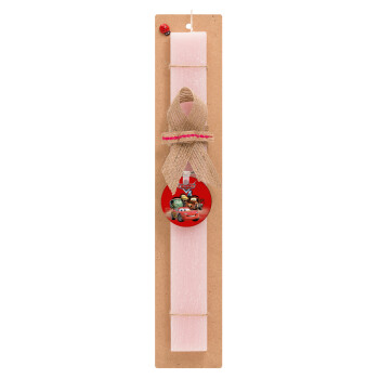 Αυτοκίνητα, Easter Set, wooden keychain & scented flat Easter candle (30cm) (PINK)