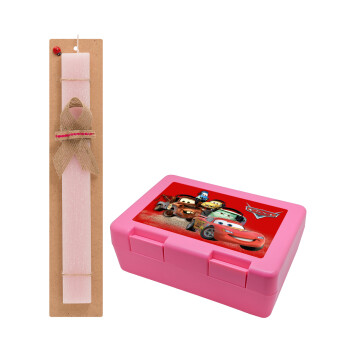 Αυτοκίνητα, Easter Set, children's snack container PINK & scented flat Easter candle (30cm) (PINK)