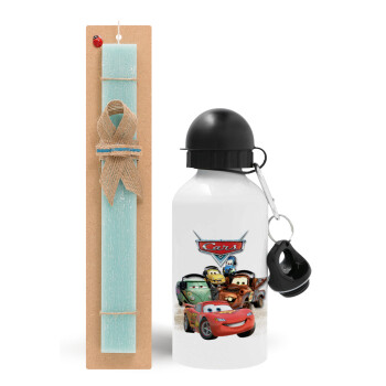 Αυτοκίνητα, Easter Set, metallic aluminum water bottle (500ml) & scented flat candle (30cm) (TURQUOISE)