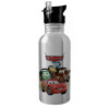 Water bottle Silver with straw, stainless steel 600ml