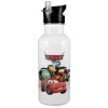 White water bottle with straw, stainless steel 600ml