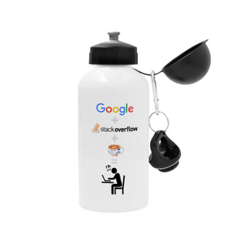 Google + Stack overflow + Coffee, Metal water bottle, White, aluminum 500ml