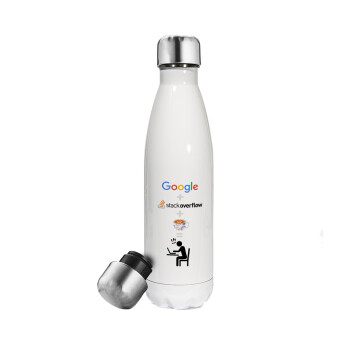 Google + Stack overflow + Coffee, Metal mug thermos White (Stainless steel), double wall, 500ml