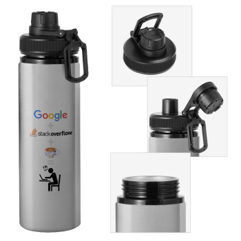 Google + Stack overflow + Coffee, Μεταλλικό παγούρι νερού με καπάκι ασφαλείας, αλουμινίου 850ml