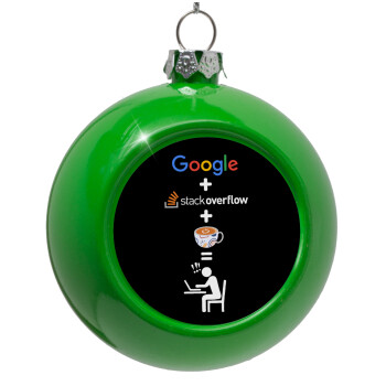 Google + Stack overflow + Coffee, Green Christmas tree ornament bauble 8cm