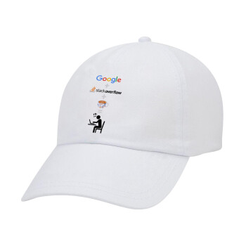 Google + Stack overflow + Coffee, Καπέλο Ενηλίκων Baseball Λευκό 5-φύλλο (POLYESTER, ΕΝΗΛΙΚΩΝ, UNISEX, ONE SIZE)