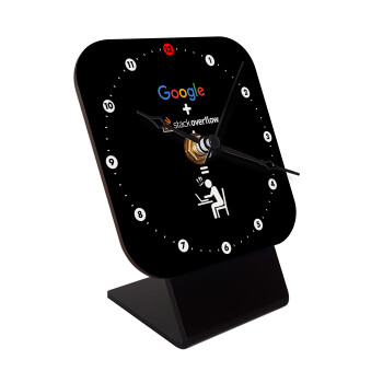 Google + Stack overflow + Coffee, Επιτραπέζιο ρολόι ξύλινο με δείκτες (10cm)