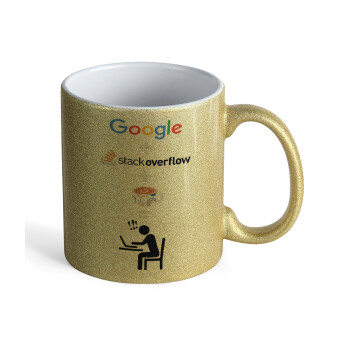 Google + Stack overflow + Coffee, Κούπα Χρυσή Glitter που γυαλίζει, κεραμική, 330ml