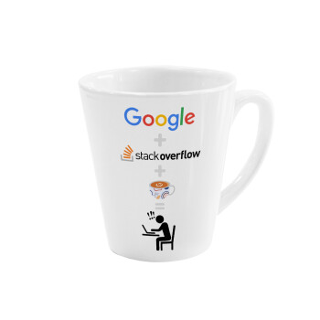 Google + Stack overflow + Coffee, Κούπα κωνική Latte Λευκή, κεραμική, 300ml