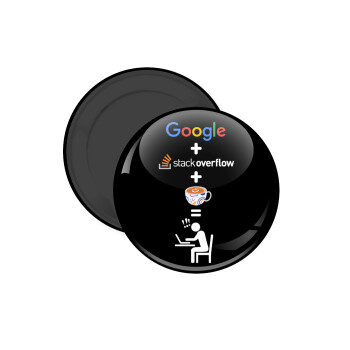 Google + Stack overflow + Coffee, Μαγνητάκι ψυγείου στρογγυλό διάστασης 5cm