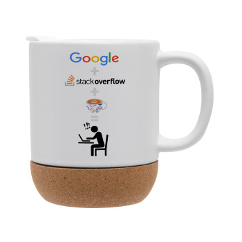 Google + Stack overflow + Coffee, Κούπα, κεραμική με βάση φελού και καπάκι (ΜΑΤ), 330ml (1 τεμάχιο)