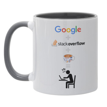 Google + Stack overflow + Coffee, Mug colored grey, ceramic, 330ml