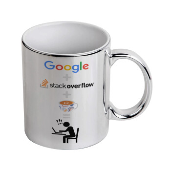 Google + Stack overflow + Coffee, Mug ceramic, silver mirror, 330ml