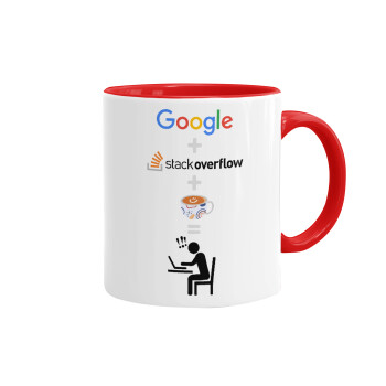 Google + Stack overflow + Coffee, Mug colored red, ceramic, 330ml