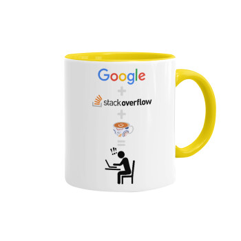Google + Stack overflow + Coffee, Mug colored yellow, ceramic, 330ml