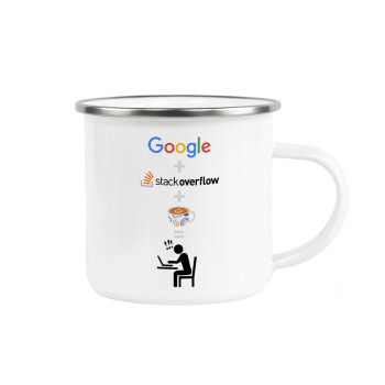 Google + Stack overflow + Coffee, Metallic enamel cup white 360ml