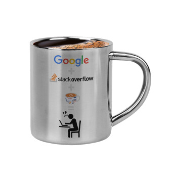 Google + Stack overflow + Coffee, Double-wall metal cup for espresso (220ml)