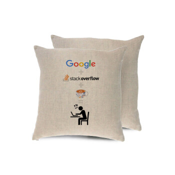 Google + Stack overflow + Coffee, Μαξιλάρι καναπέ ΛΙΝΟ 40x40cm περιέχεται το  γέμισμα