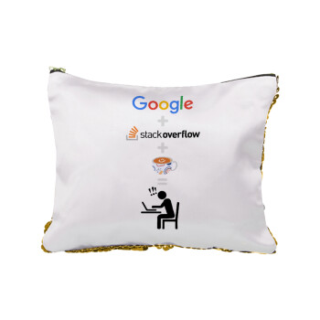 Google + Stack overflow + Coffee, Τσαντάκι νεσεσέρ με πούλιες (Sequin) Χρυσό