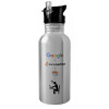 Water bottle Silver with straw, stainless steel 600ml