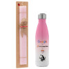 Easter Set, Metallic pink/white (Stainless steel) thermos, double-walled, 500ml & aromatic flat Easter candle (30cm) (PINK)