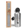 Easter Set, metallic silver aluminum water bottle (500ml) & aromatic flat Easter candle (30cm) (GRAY)