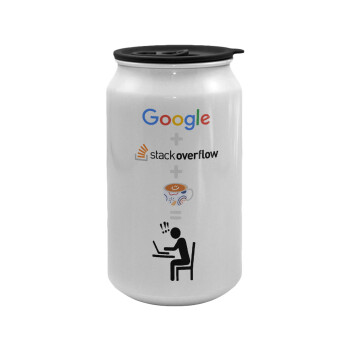 Google + Stack overflow + Coffee, Κούπα ταξιδιού μεταλλική με καπάκι (tin-can) 500ml