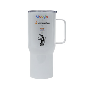 Google + Stack overflow + Coffee, Tumbler με καπάκι, διπλού τοιχώματος (θερμό) 750L