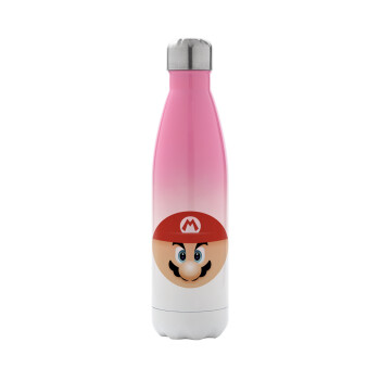 Super mario flat, Metal mug thermos Pink/White (Stainless steel), double wall, 500ml