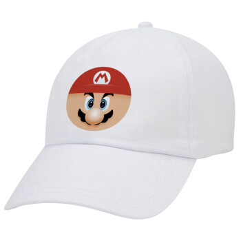 Super mario flat, Adult Baseball Cap White 5-panel (POLYESTER, ADULT, UNISEX, ONE SIZE)