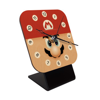 Super mario flat, Quartz Table clock in natural wood (10cm)