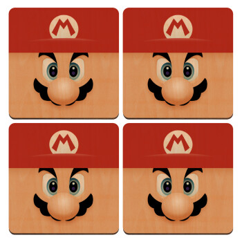 Super mario flat, ΣΕΤ x4 Σουβέρ ξύλινα τετράγωνα plywood (9cm)