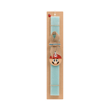 Super mario flat, Easter Set, wooden keychain & aromatic flat Easter candle (30cm) (TURQUOISE)