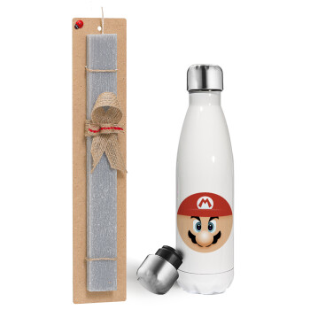 Super mario flat, Easter candle, metallic white thermos bottle (500ml) & aromatic flat candle (30cm) (GRAY)