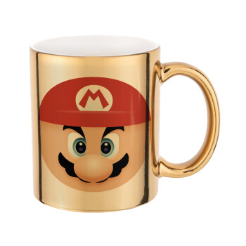 Super mario flat, Mug ceramic, gold mirror, 330ml