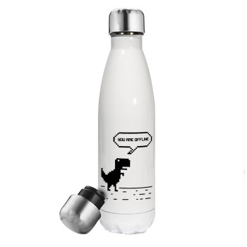 You are offline dinosaur, Metal mug thermos White (Stainless steel), double wall, 500ml