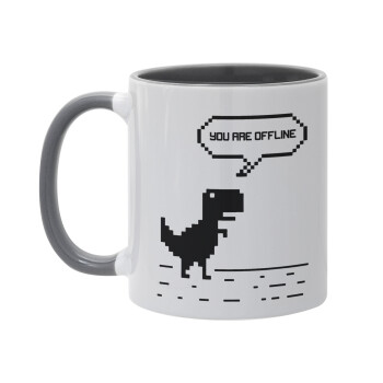 You are offline dinosaur, Mug colored grey, ceramic, 330ml