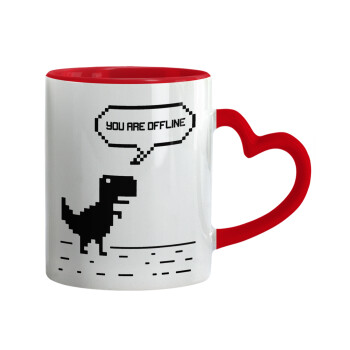 You are offline dinosaur, Mug heart red handle, ceramic, 330ml