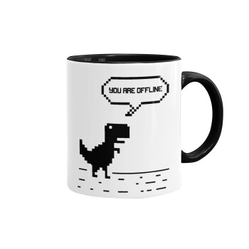 You are offline dinosaur, Mug colored black, ceramic, 330ml